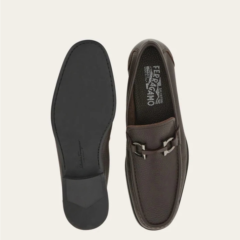 Salvatore Ferragamo Gancini Men's Dark Brown Leather Loafers